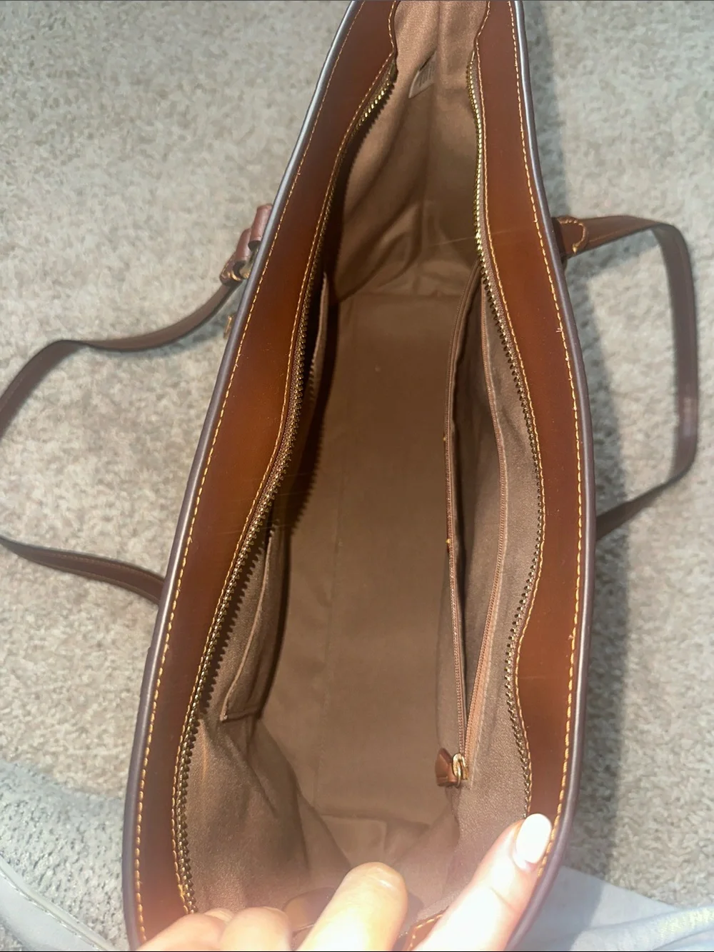 Coach Brown Signature Canvas Tote with Leather Trim